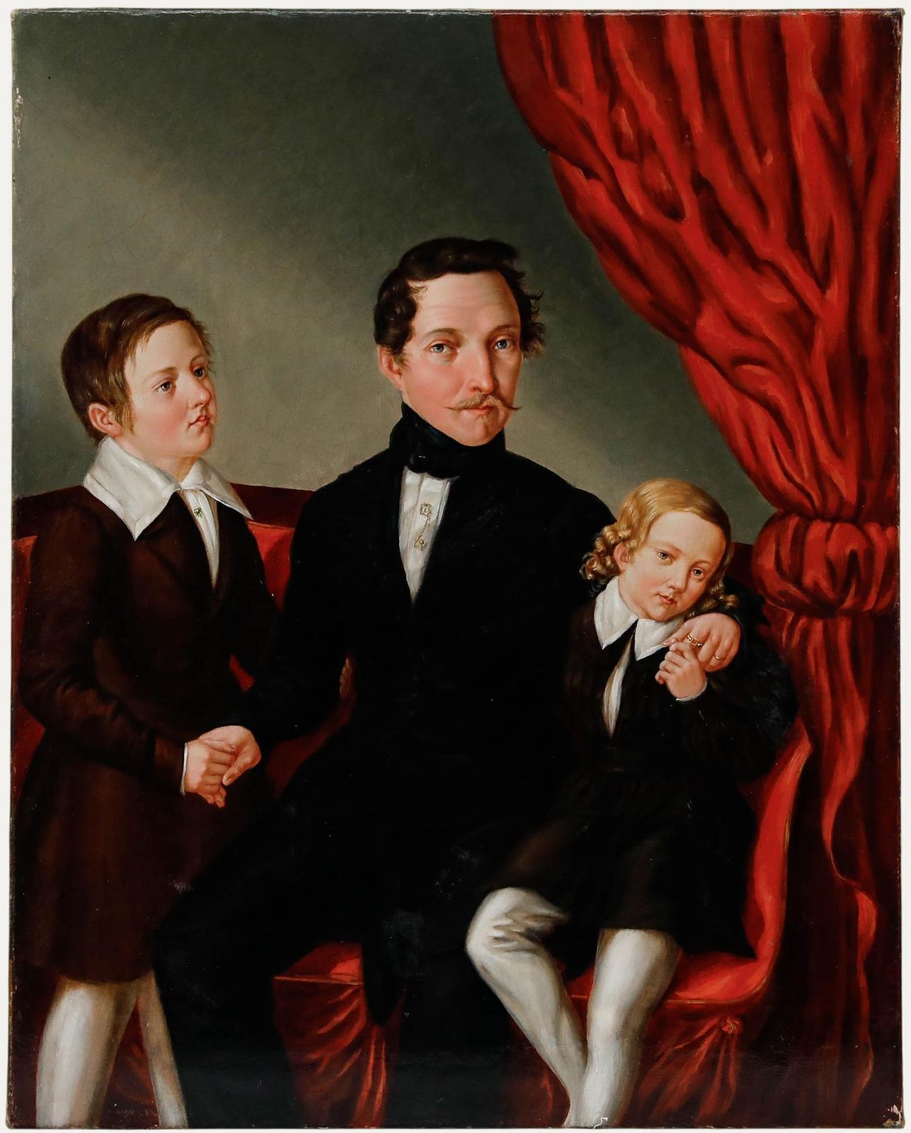 H. Mager   Biedermeier 1840 Oil, Father And His Sons