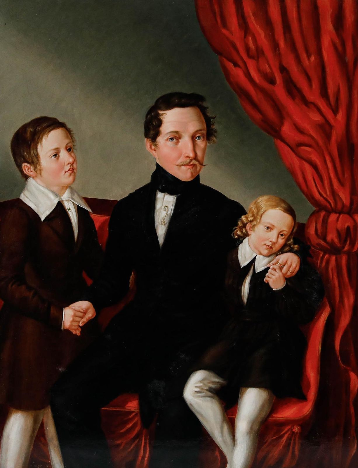 H. Mager   Biedermeier 1840 Oil, Father And His Sons photo furniture