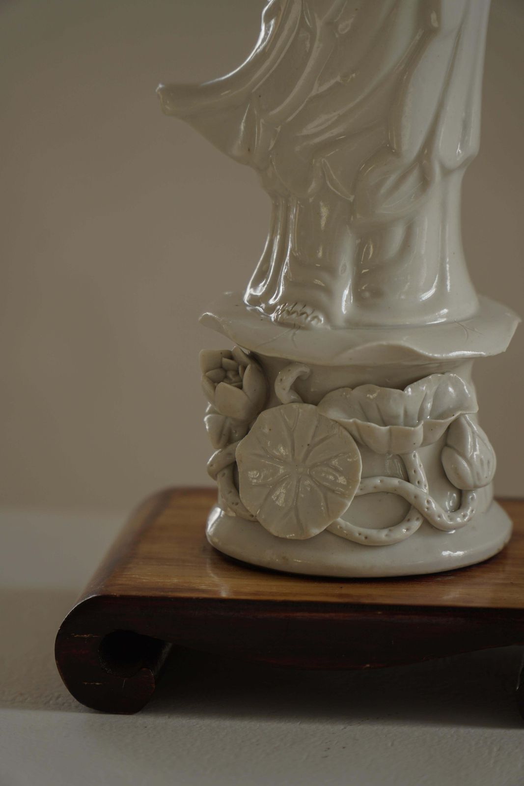 photo for sale Chinese Porcelain Vintage Table Lamp With Yellow Floral Shade, Mid 20th Century