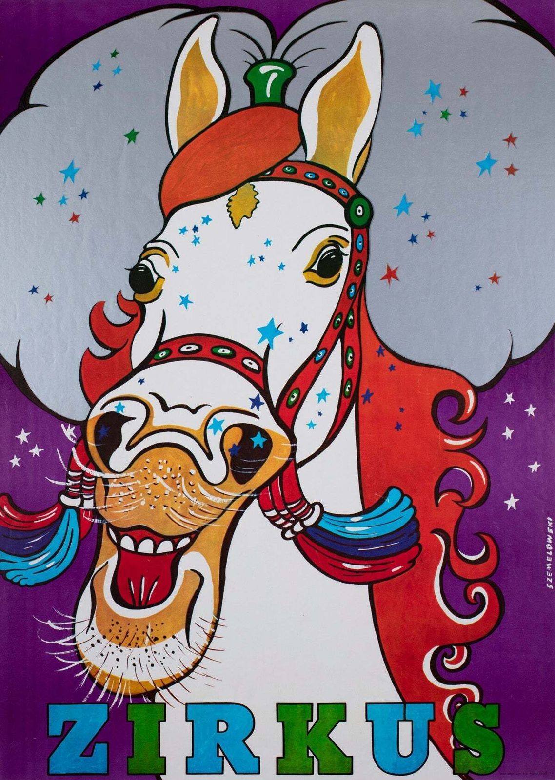 Zirkus Colourful Horse 1970s Polish Circus Poster, Szemelowski