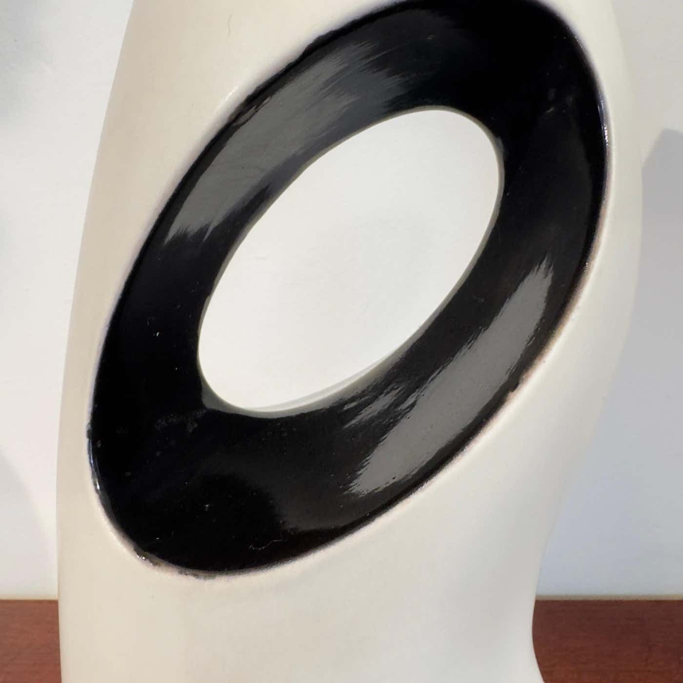 1980s White And Black Ceramic Vase With Organic Abstract Design By Fos Italy photo 831.0