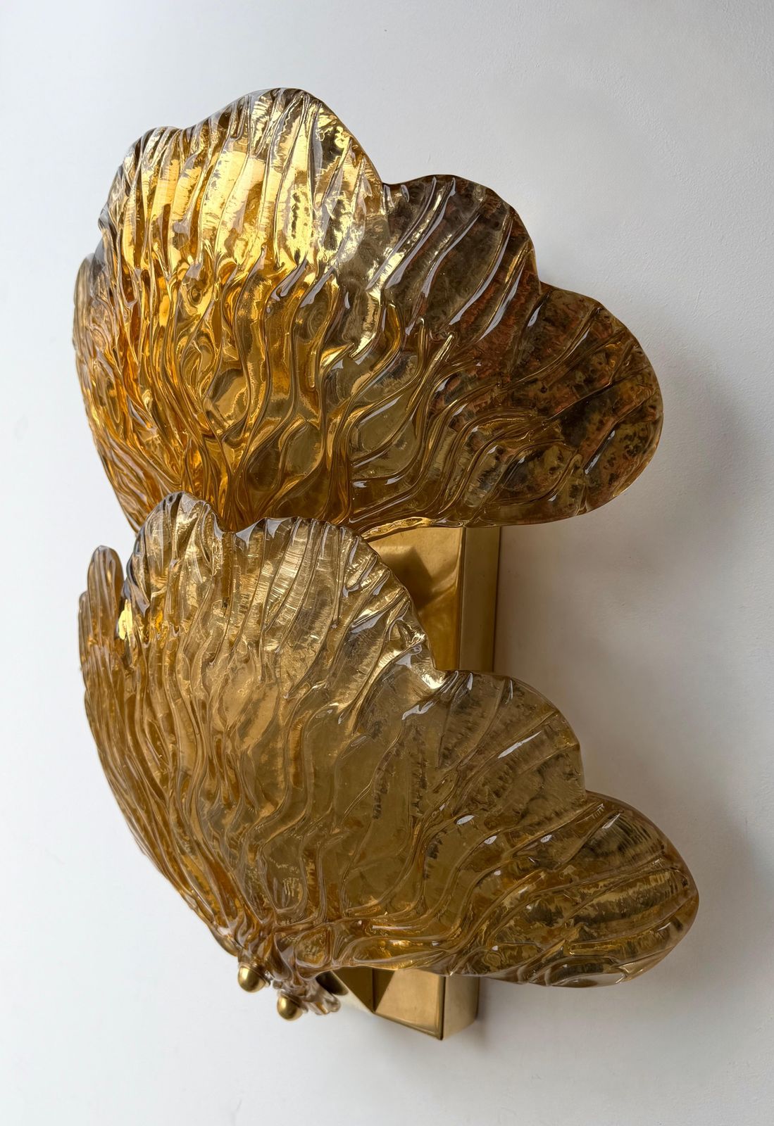photo furniture Contemporary Pair Of Brass And Gold Murano Glass Palm Sconces, Italy