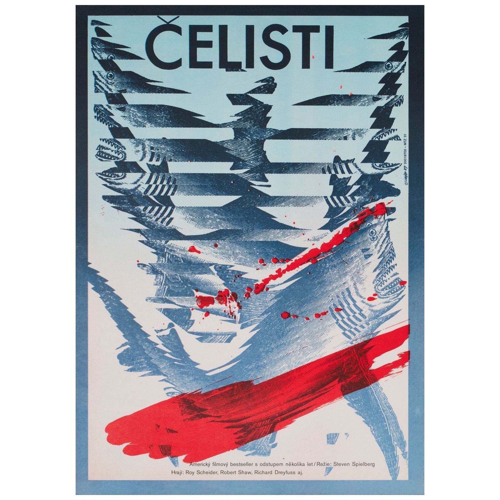 Jaws R1987 Czech A3 Film Poster, Zdenek Ziegler