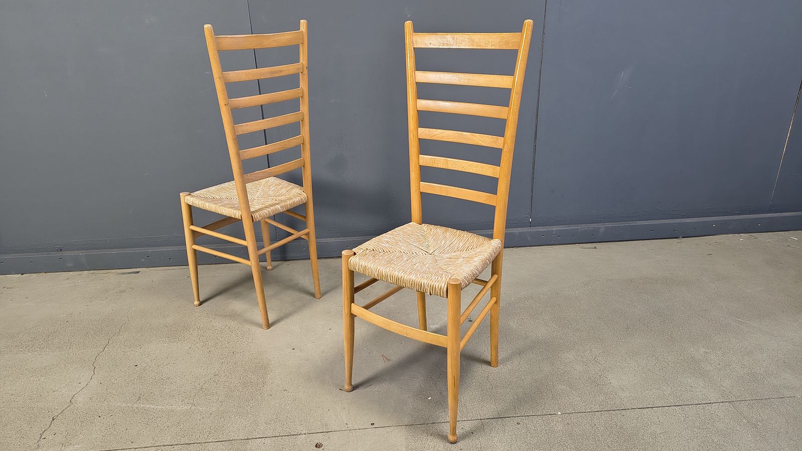 Set Of 6 Beech Wood Italian Ladder Back Chairs, 1970s photo vinterior