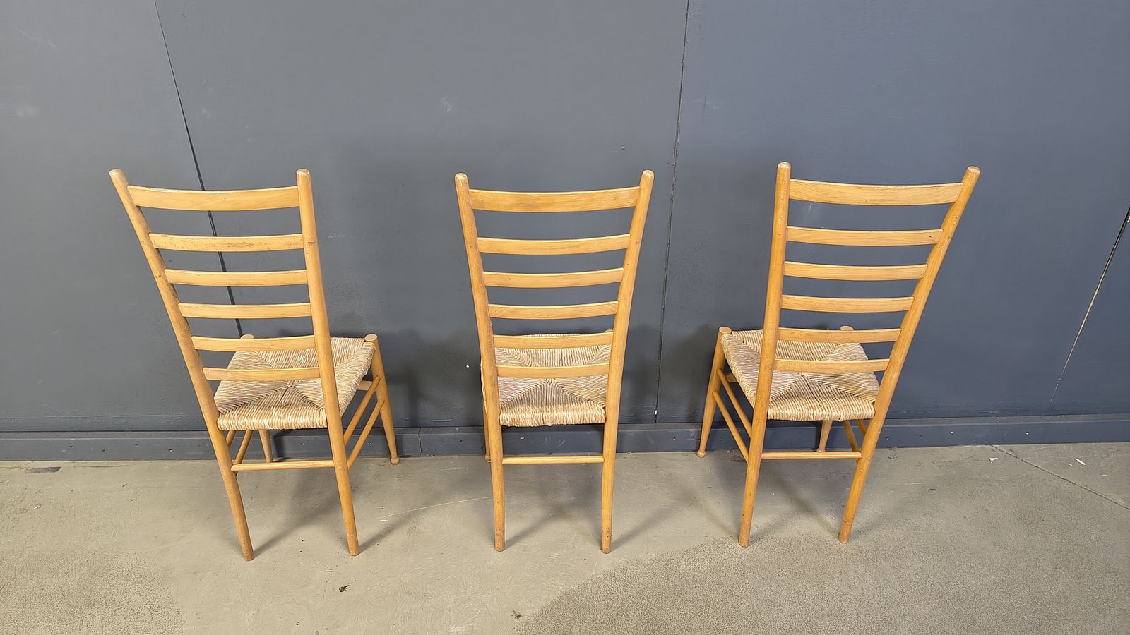 Set Of 6 Beech Wood Italian Ladder Back Chairs, 1970s photo vintage