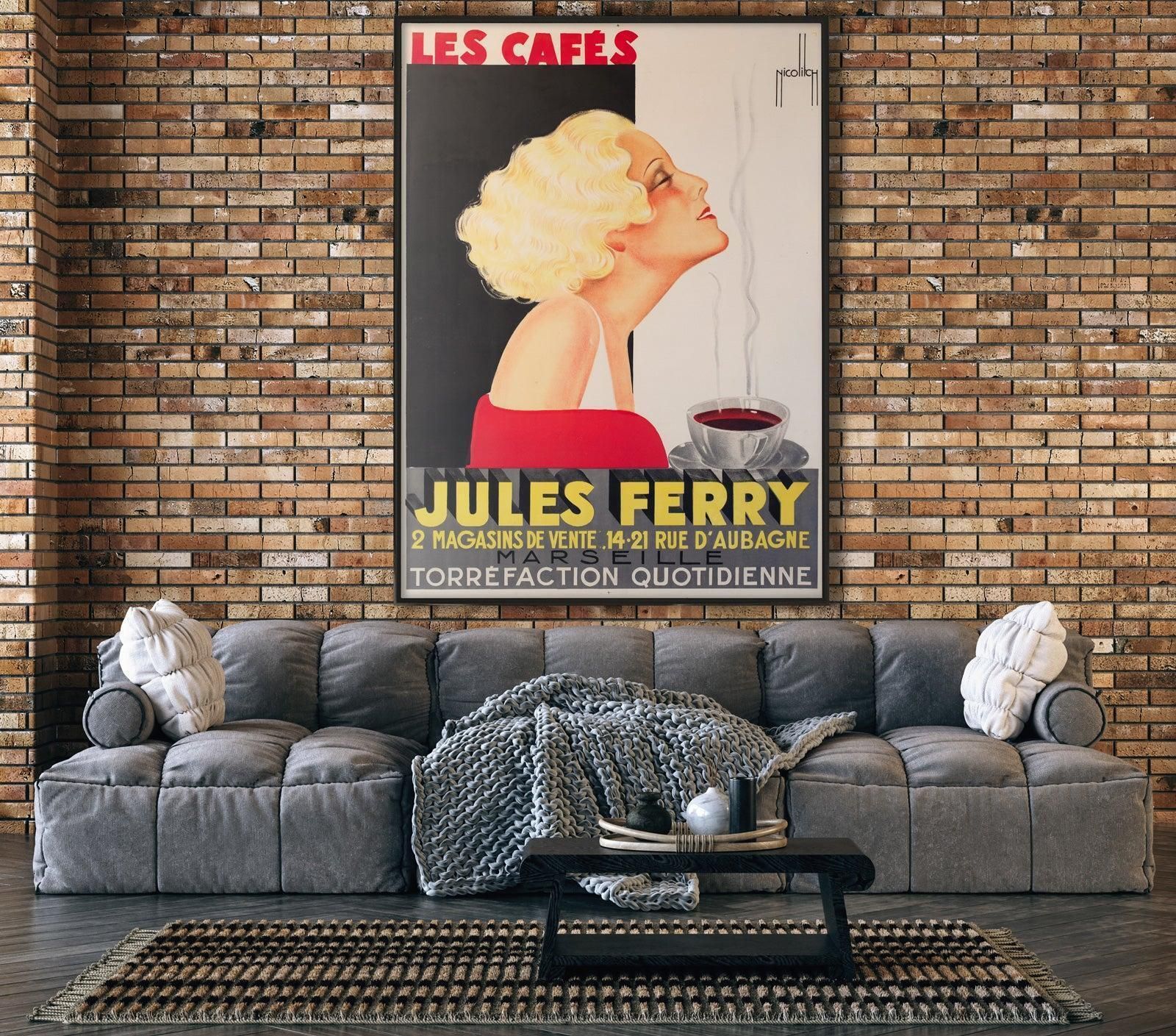 Les Cafes Jules Ferry 1935 Marseille Cafe French Advertising Poster, Nicolitch photo furniture