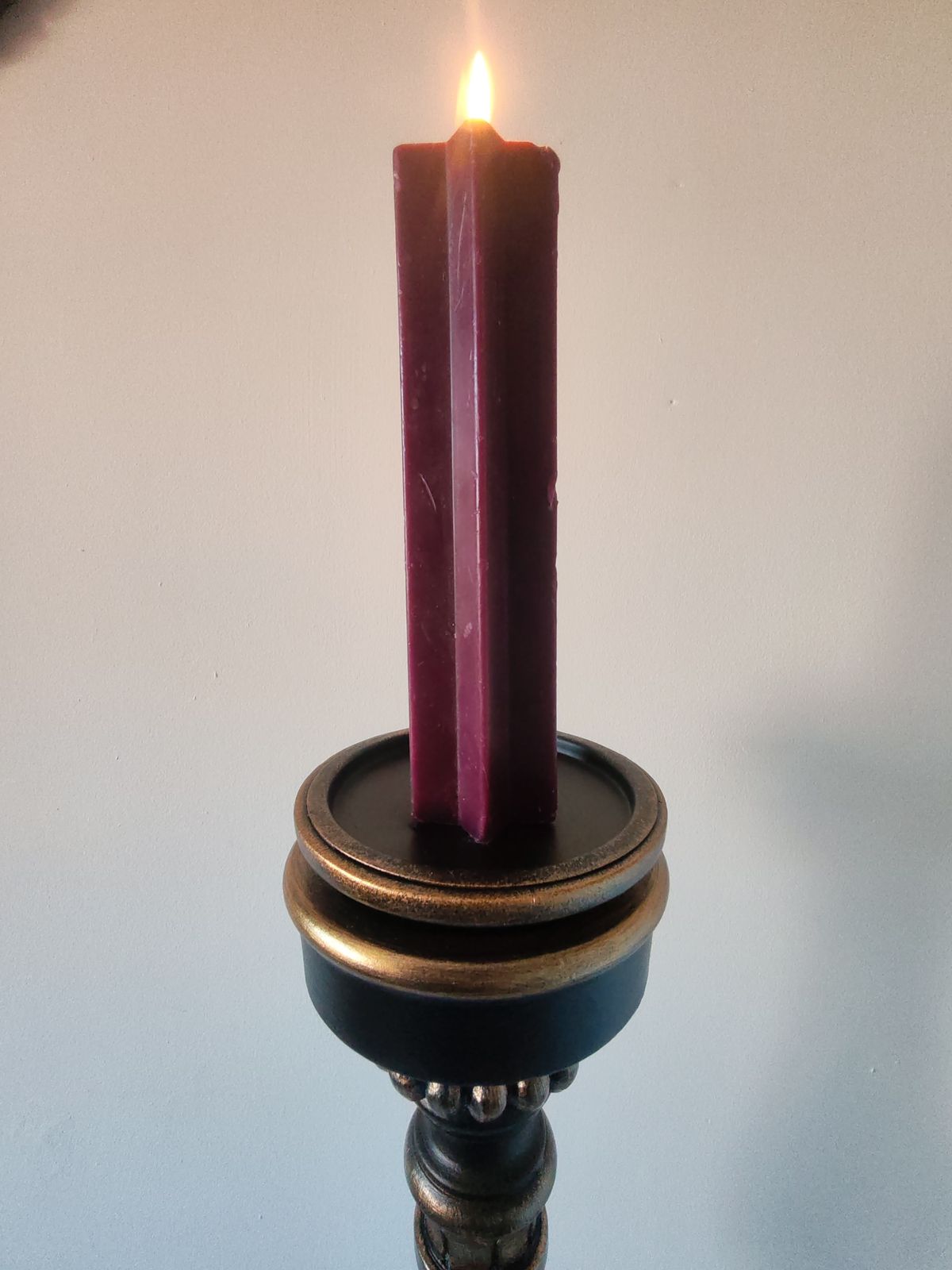 Tall 85cm Ornate Solid Wood Floor Candle Holder, Copper & Verdigris Patina, Upcycled photo for sale