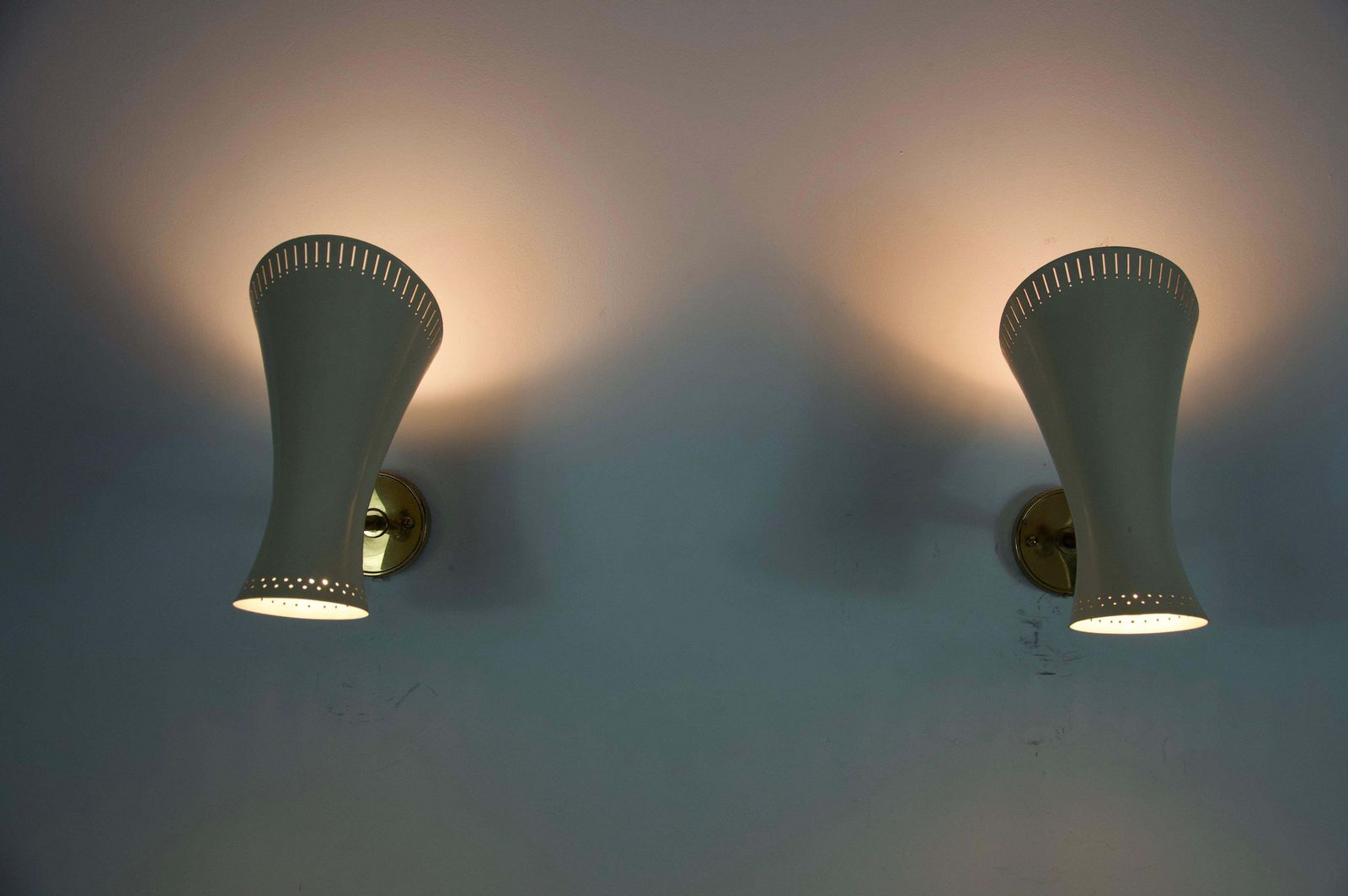 Pair Of Mid Century Modern Brass Diabolo Wall Lamps, Germany, 1950s photo furniture