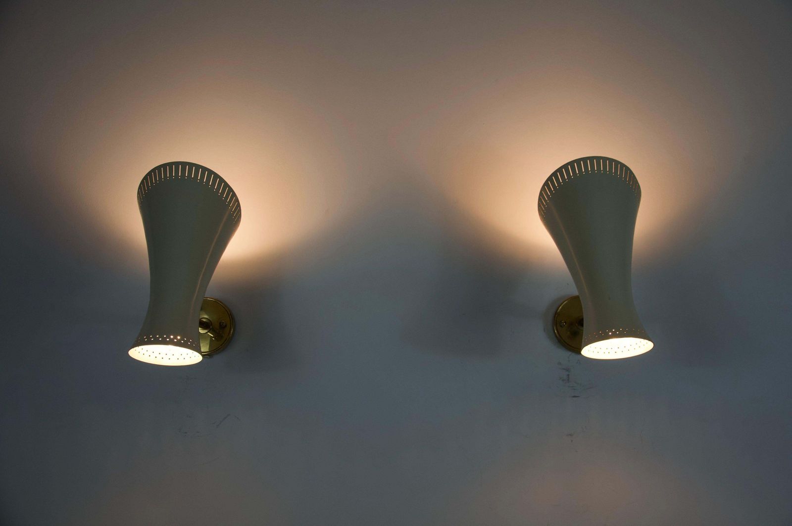 Pair Of Mid Century Modern Brass Diabolo Wall Lamps, Germany, 1950s photo Lighting