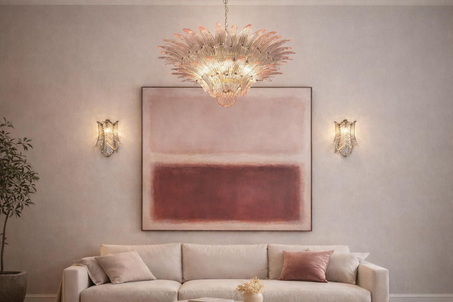 Italian Pink Leaves Palmette Chandelier Murano photo furniture