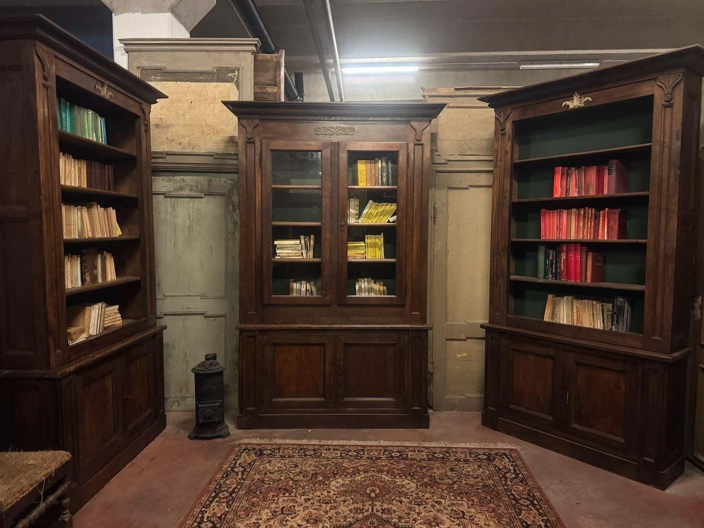No. 3 Elegant Walnut And Poplar Bookcases, Gilt Frieze, Italy photo furniture
