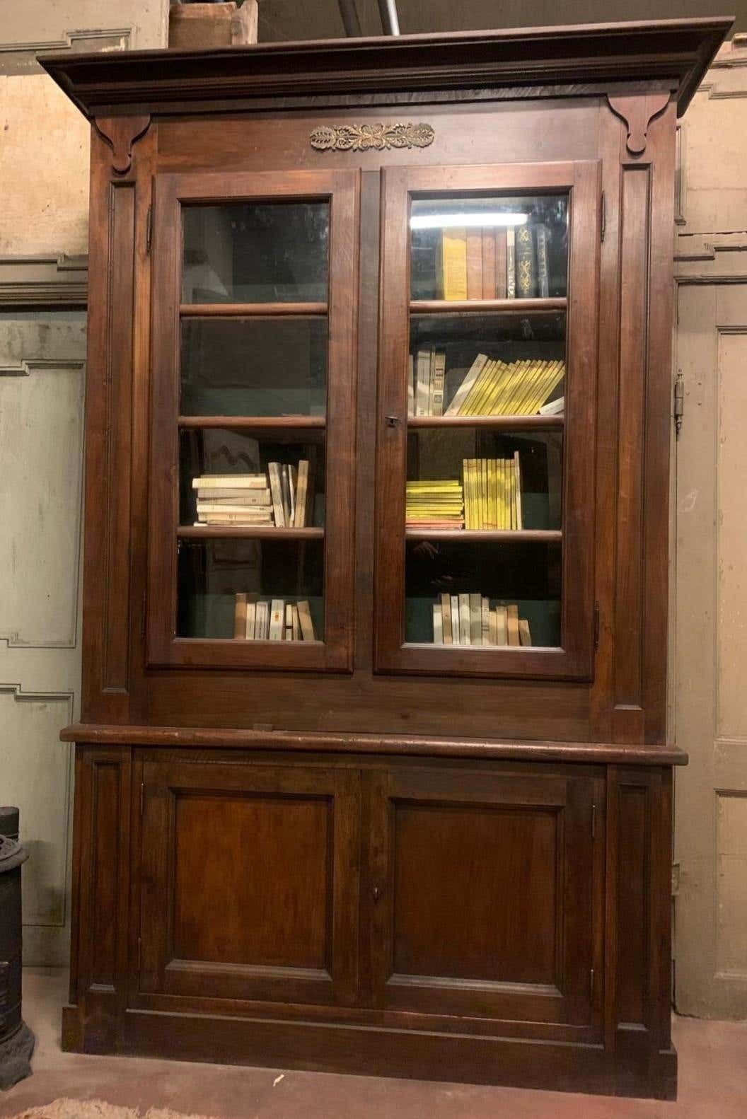 No. 3 Elegant Walnut And Poplar Bookcases, Gilt Frieze, Italy photo vinterior