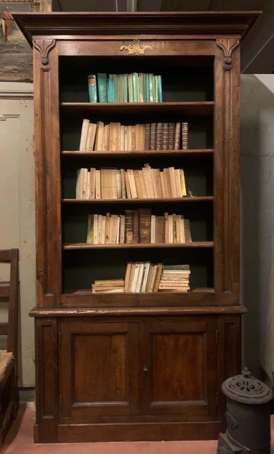 No. 3 Elegant Walnut And Poplar Bookcases, Gilt Frieze, Italy photo vintage