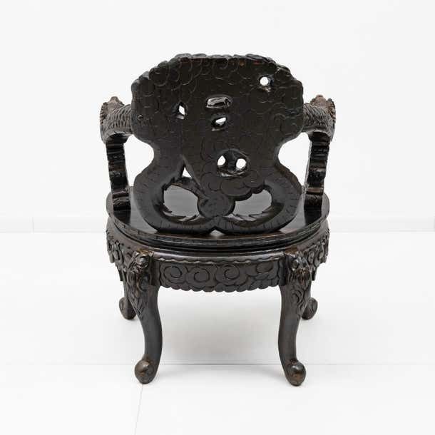 photo buy Pair Of Chinese Qing Dynasty Carved Dragon Armchairs, Ebonized Hardwood, 19th
