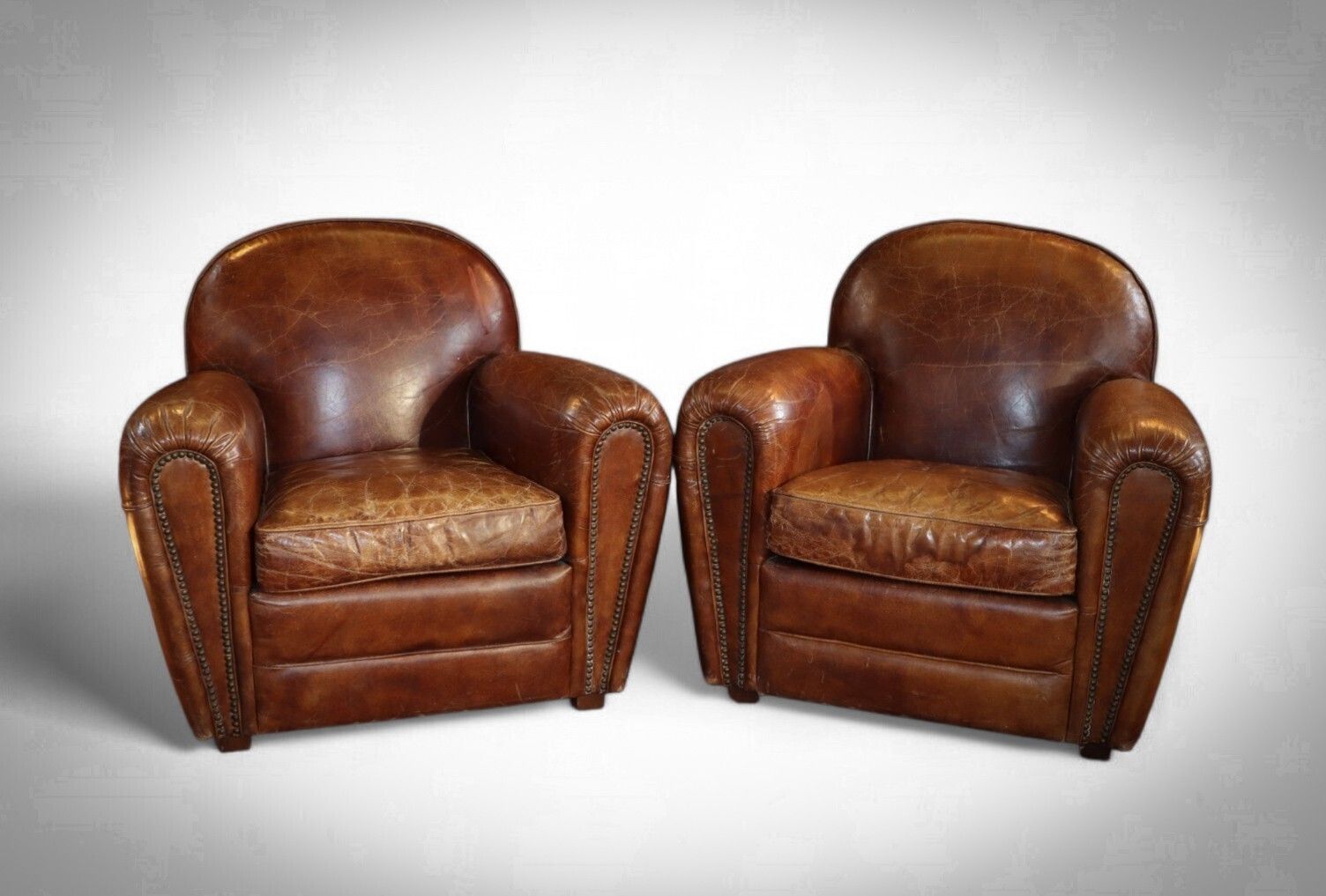 Stunning Pair Timothy Oulton Flea Market Leather Club Armchairs photo furniture
