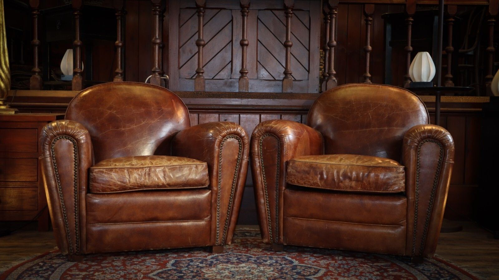 Stunning Pair Timothy Oulton Flea Market Leather Club Armchairs photo for sale
