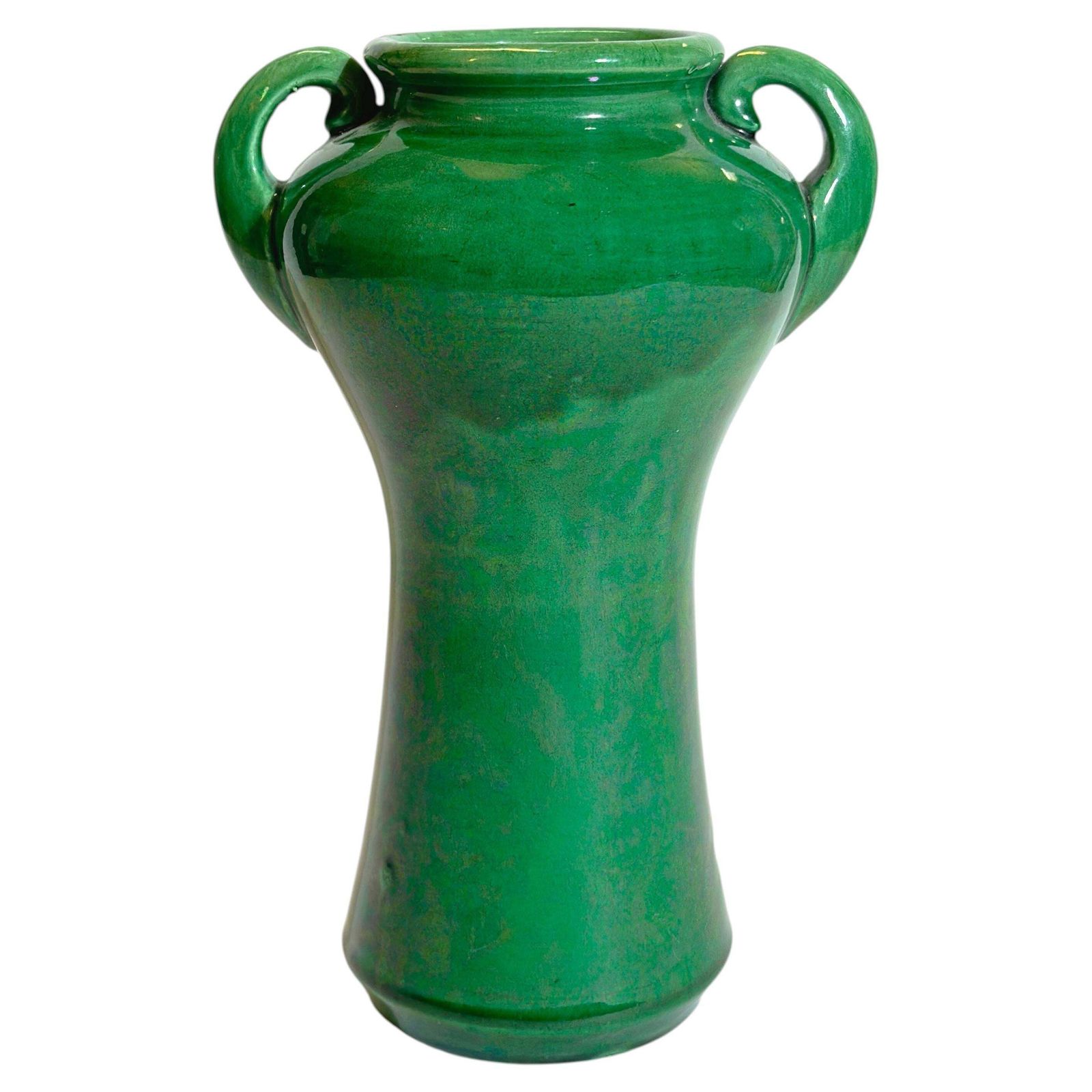 Green Glazed Art Nouveau Awaji Vase, Japanese Ceramic Plum Form