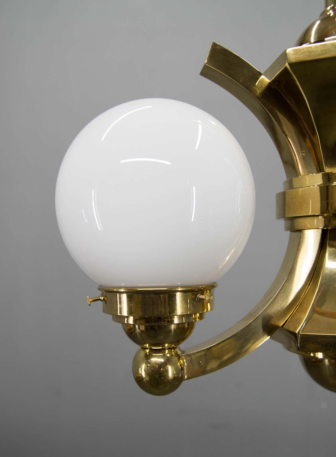 photo for sale Art Deco Brass And Glass Chandelier By Gocar, 1910s, Restored
