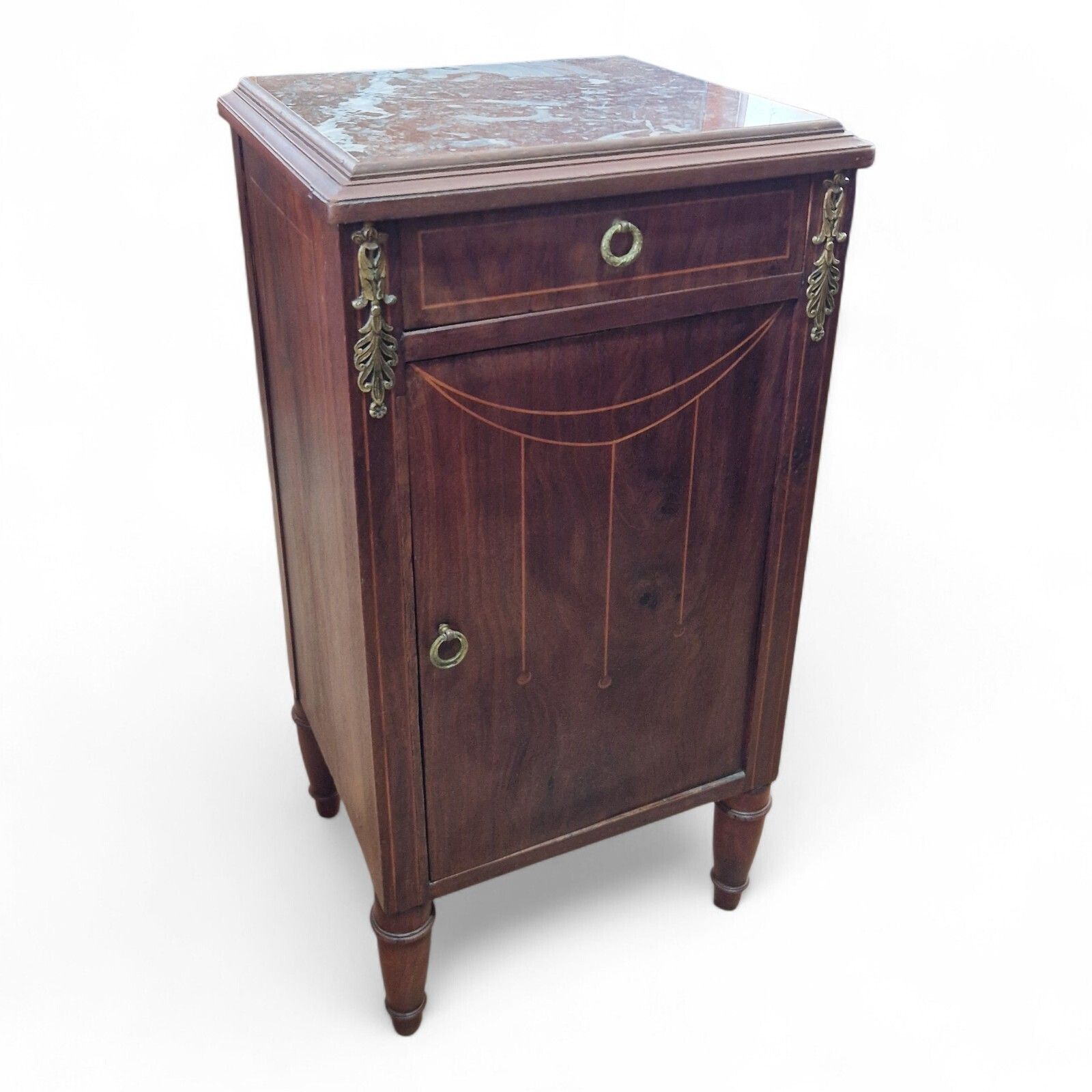 French Louis XVI Style Marble Top Bedside Cabinet Inlaid Ormolu Antique Style photo Furniture