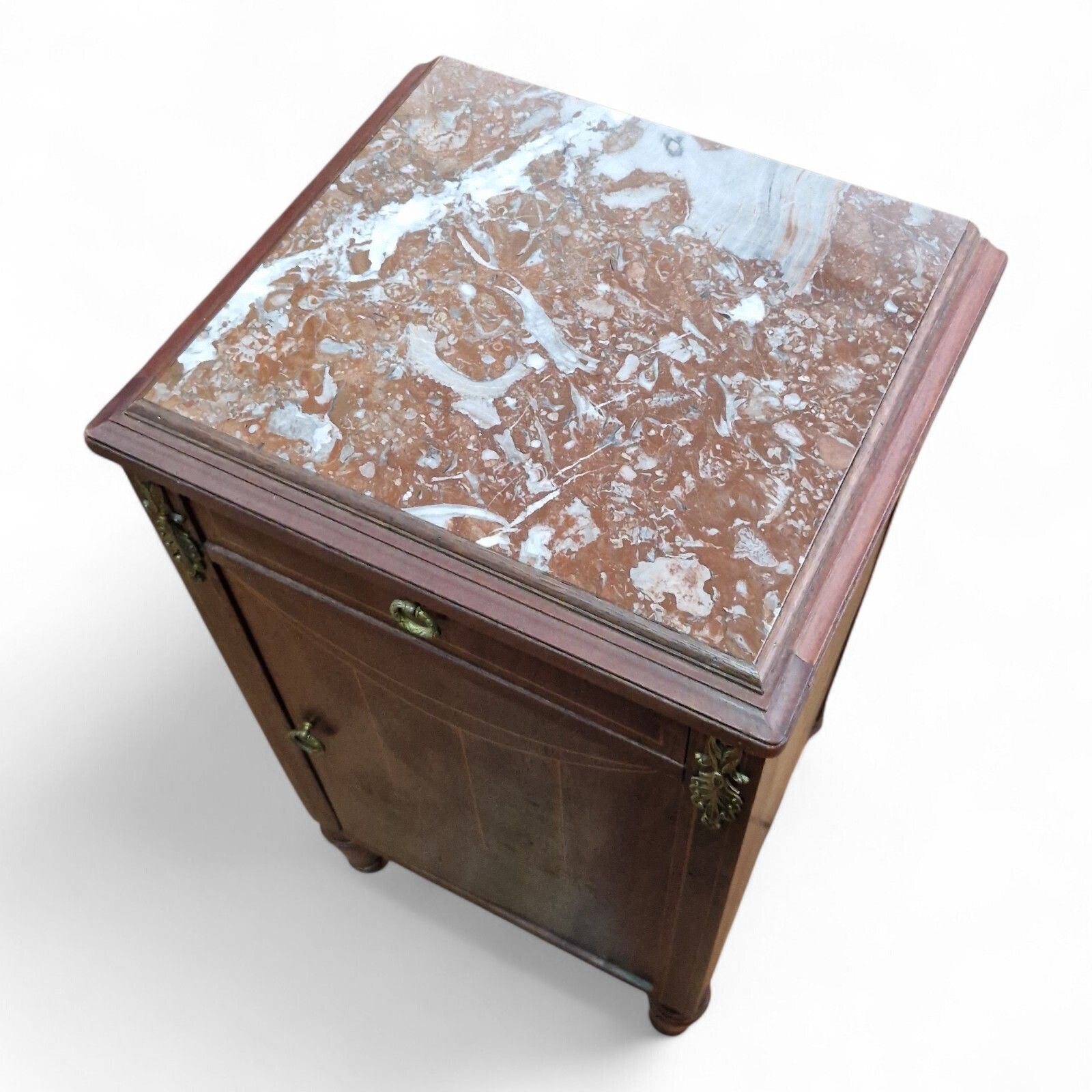 French Louis XVI Style Marble Top Bedside Cabinet Inlaid Ormolu Antique Style photo buy