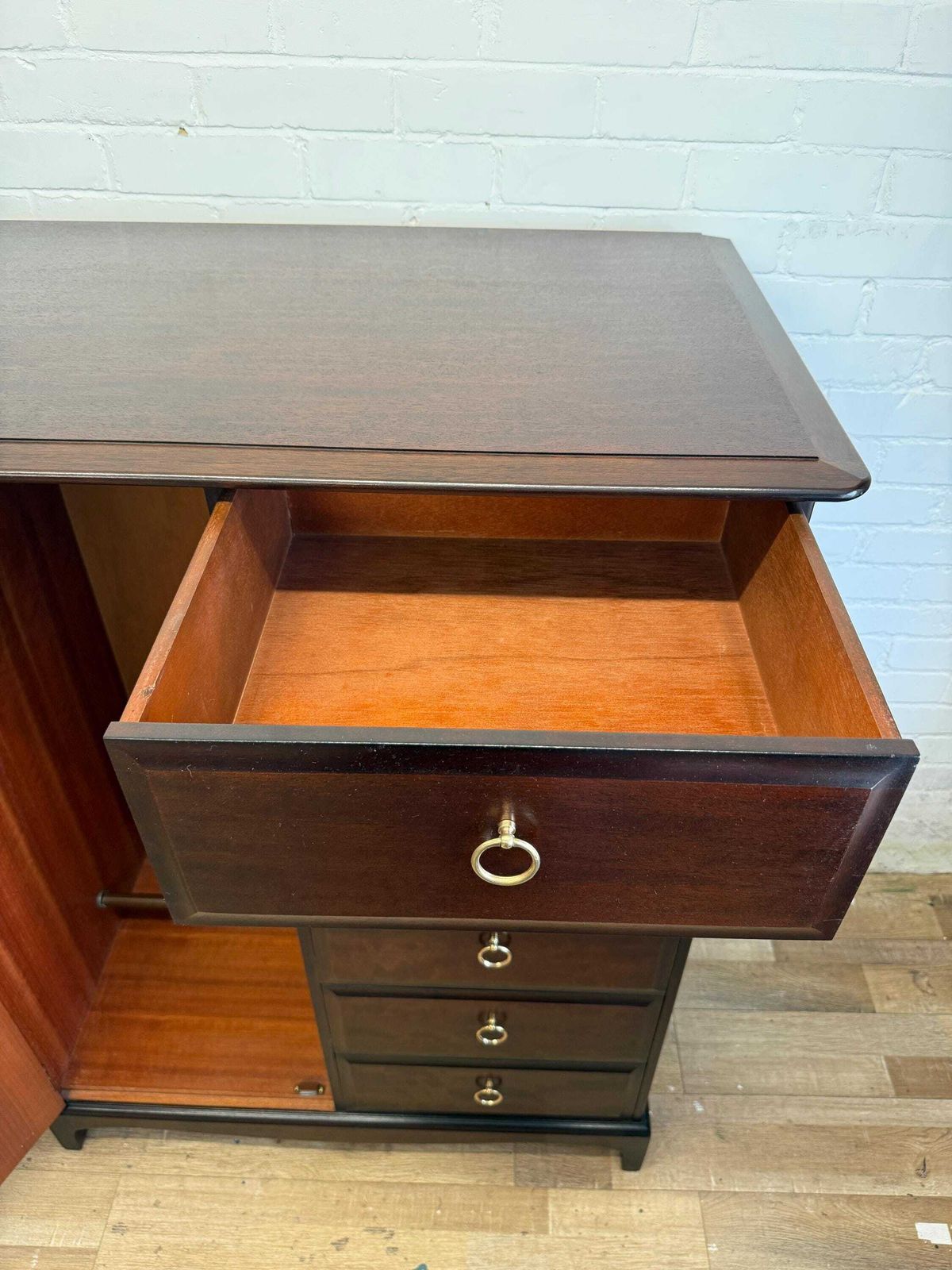photo buy Stag Minstrel Wardrobe Chest – Mahogany Finish – Drawers & Hanging – Excellent Condition