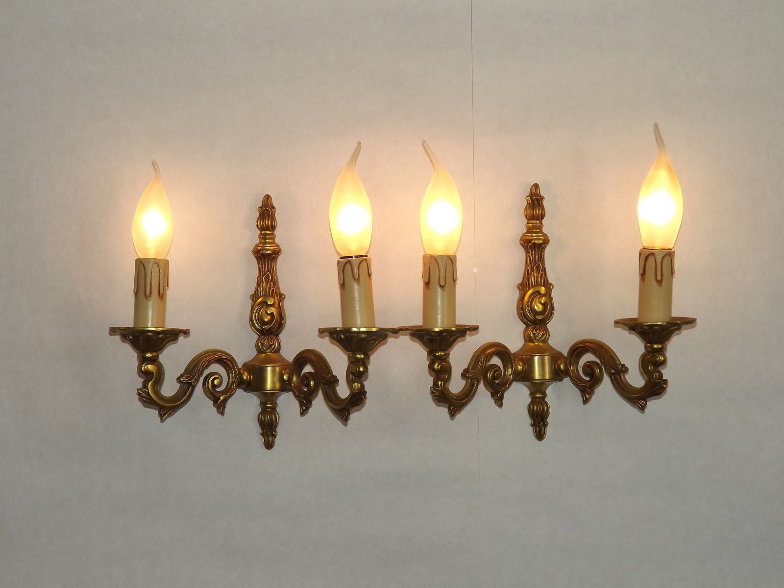 Pair Of French Traditional Style Bronze Mid Century Double Wall Lights photo furniture