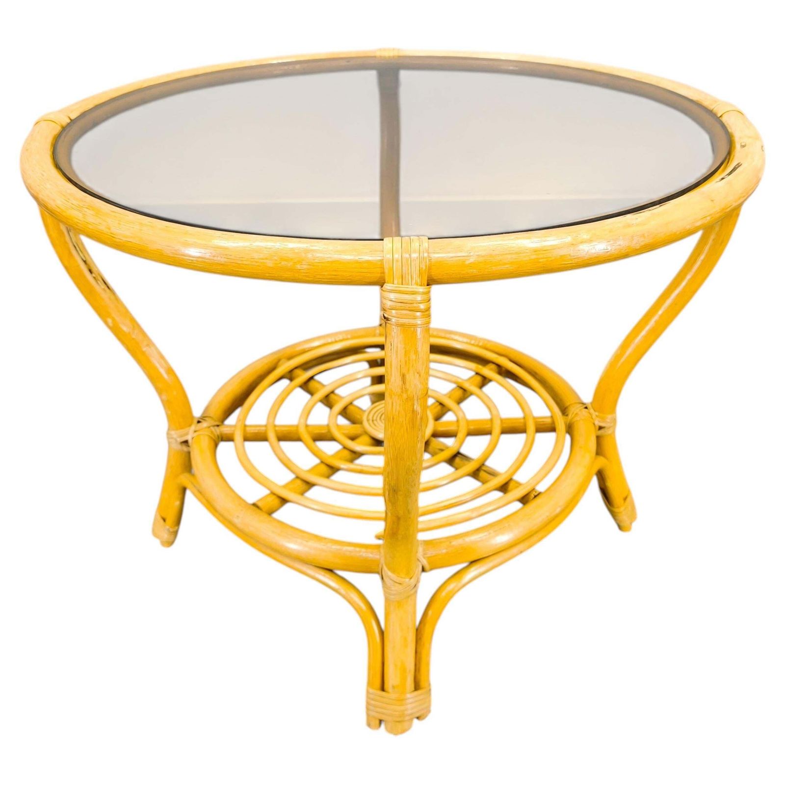 Italian Mid Century Rattan Coffee Table With Glass Top, 1960s