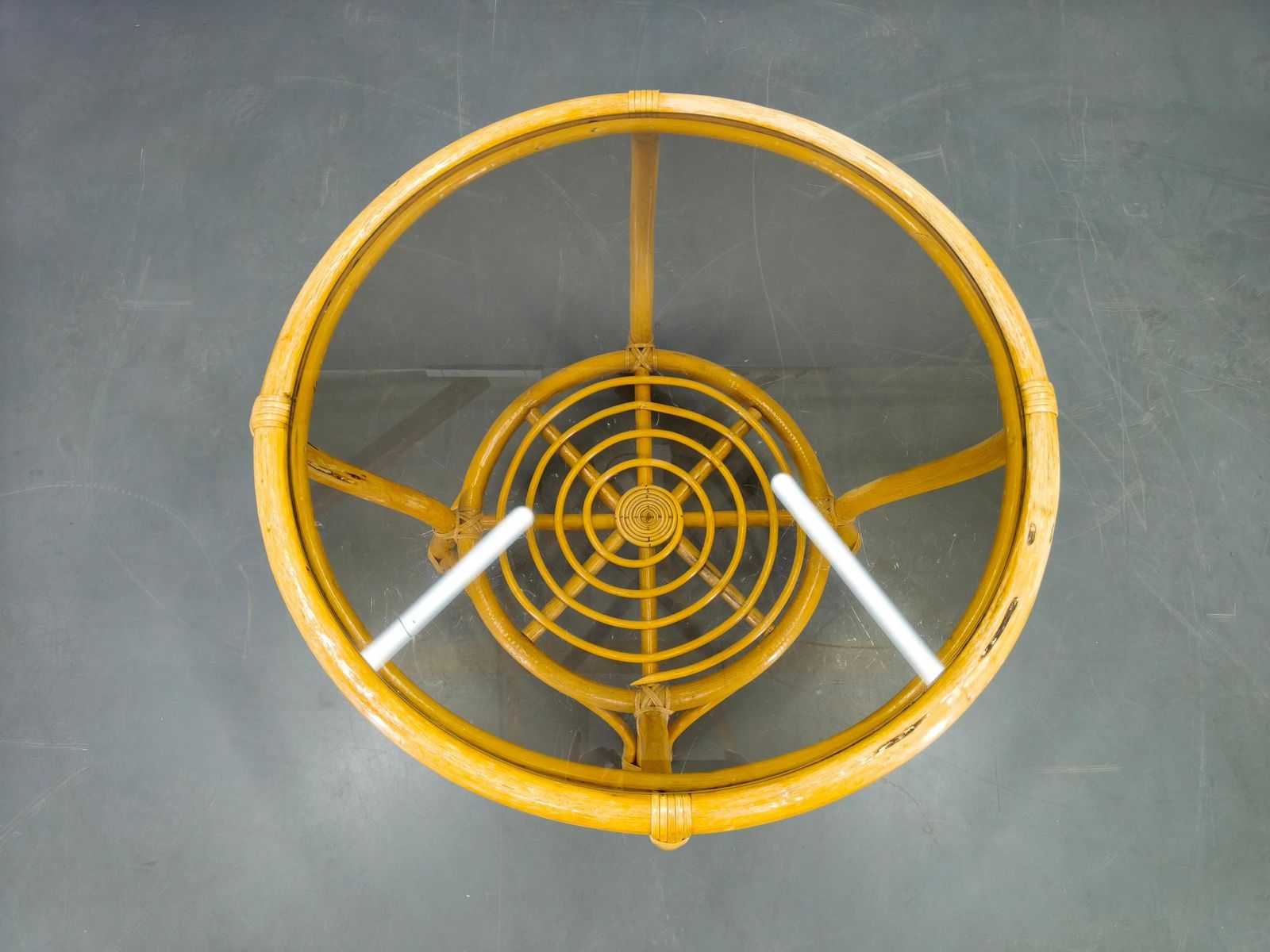 Italian Mid Century Rattan Coffee Table With Glass Top, 1960s photo Furniture