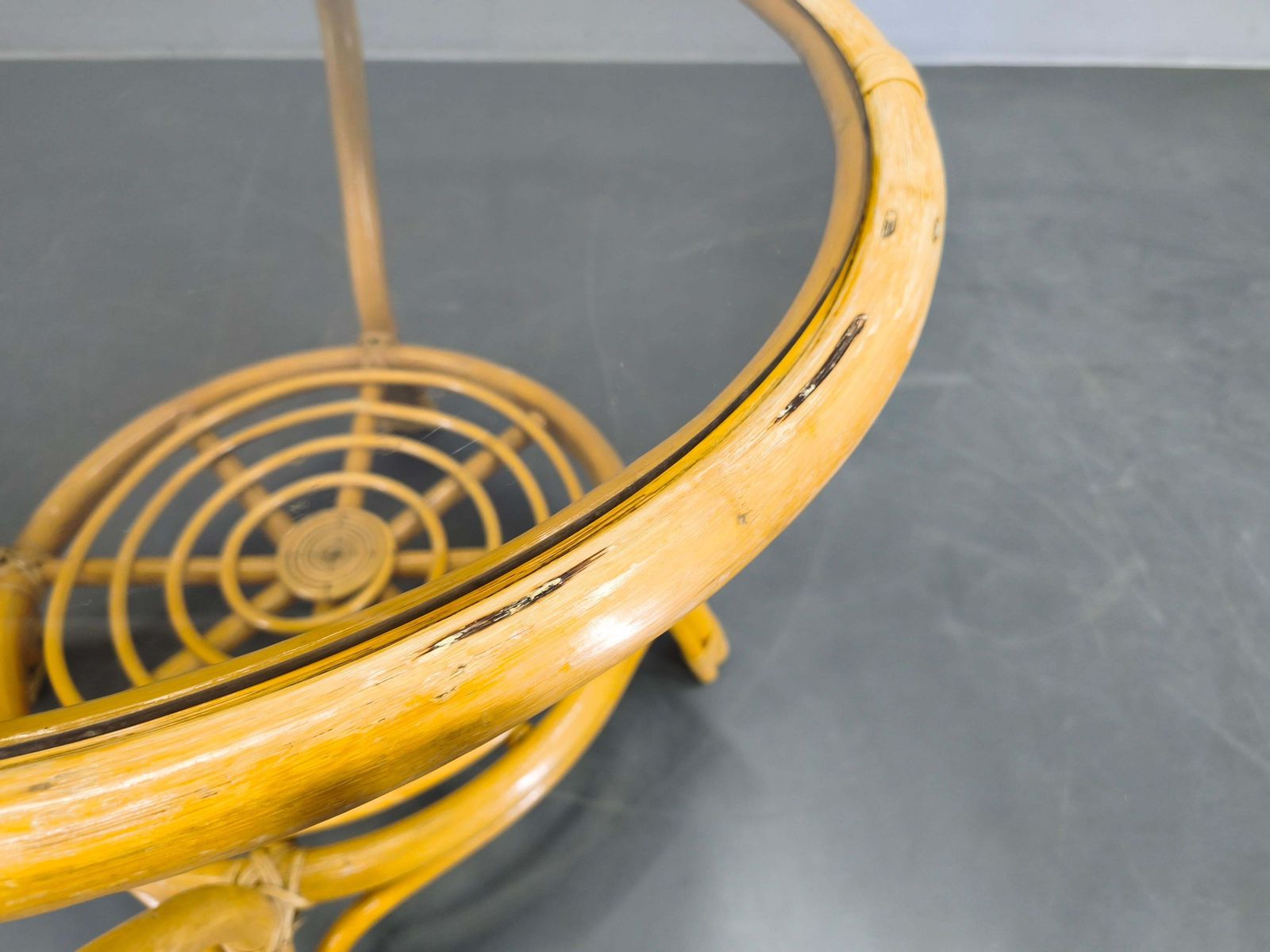 Italian Mid Century Rattan Coffee Table With Glass Top, 1960s photo vinterior