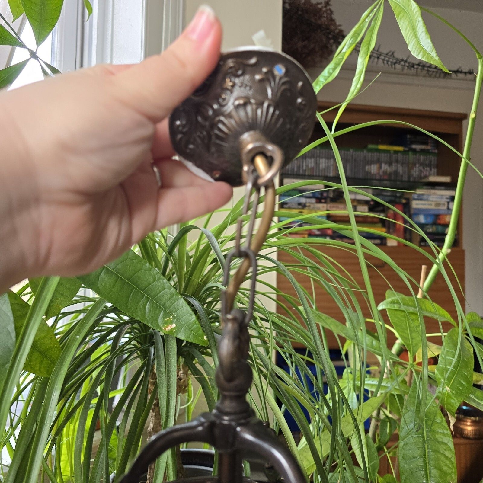 photo vinterior Vintage Ceiling Lantern Porch Hall Light Metal Bronze Style Glass Ornate