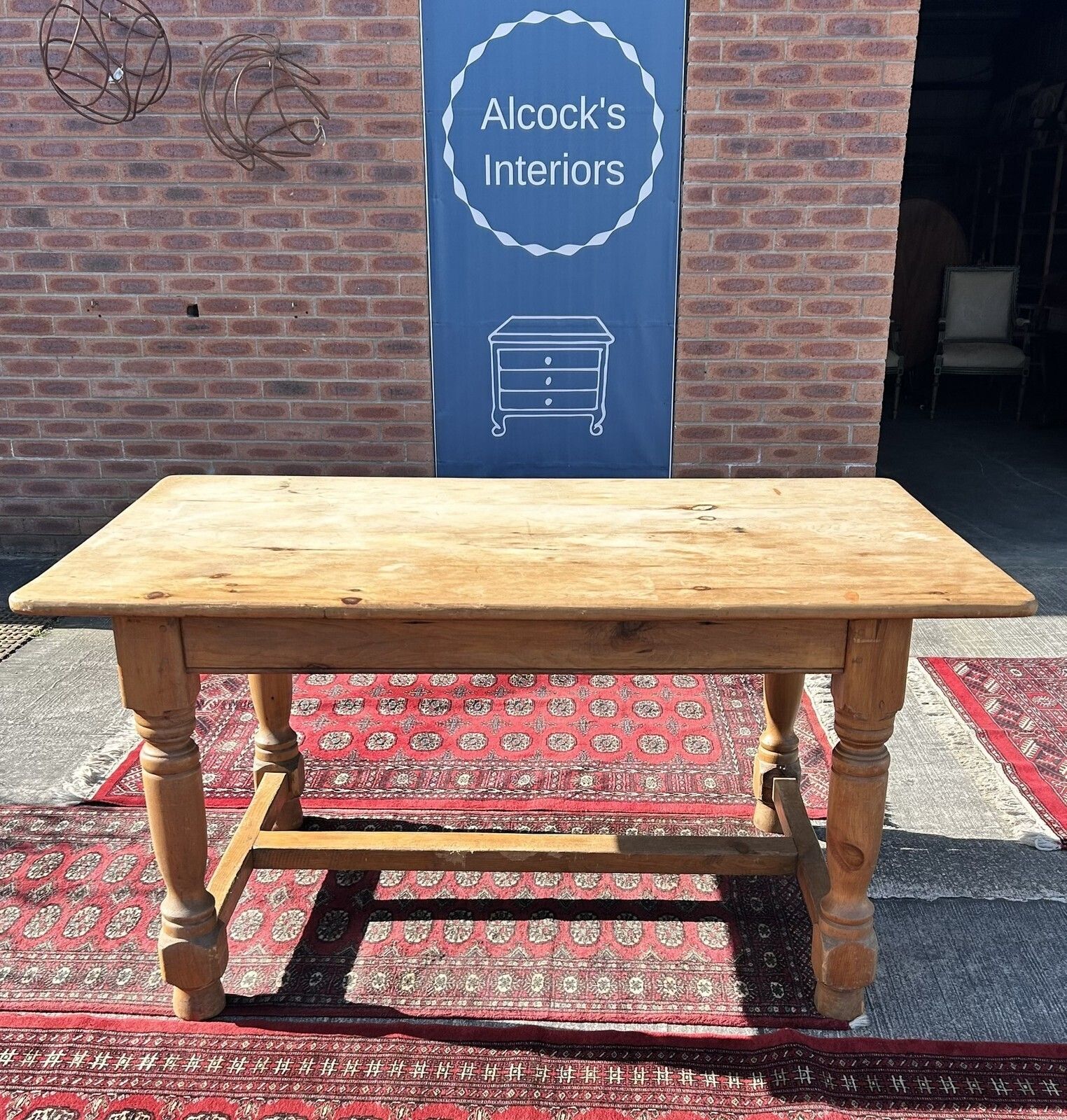 Vintage Pine French Style Farmhouse Dining Table With H Stretcher 152cm X 89cm photo furniture