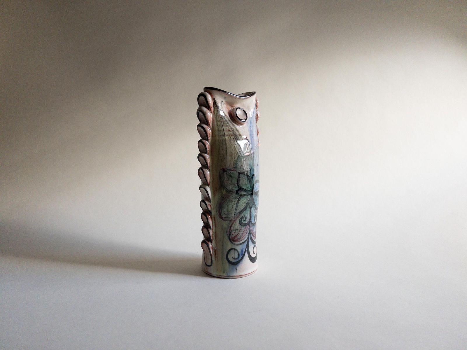photo furniture Swiss Studio Pottery   Unique Handmade Vase   Frilled Floral Sculptural Vase   Signed