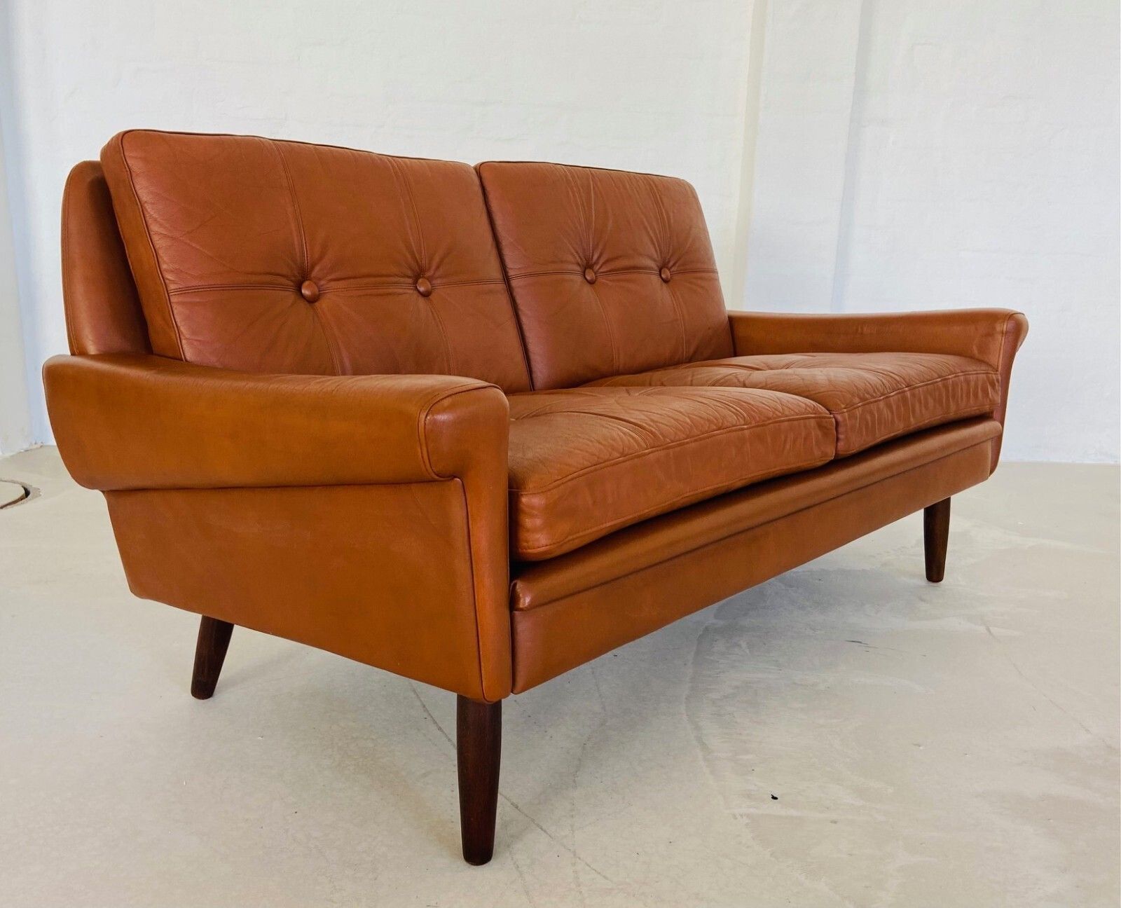 Furniture Vintage Danish Retro Svend Skipper 2 Person Sofa In Cognac Leather 1960s photo