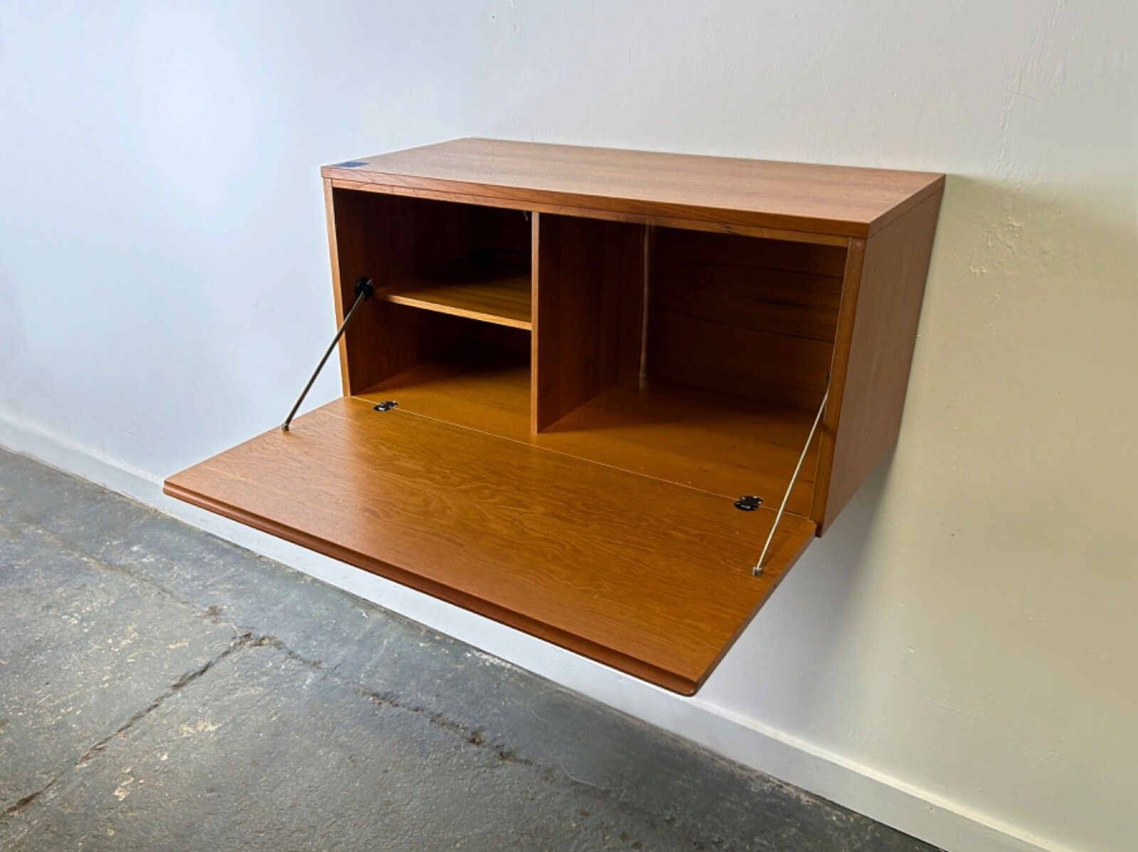 Mid Century Wall Mounted Illuminated Drop Front Desk Cabinet By Beaver & Tapley