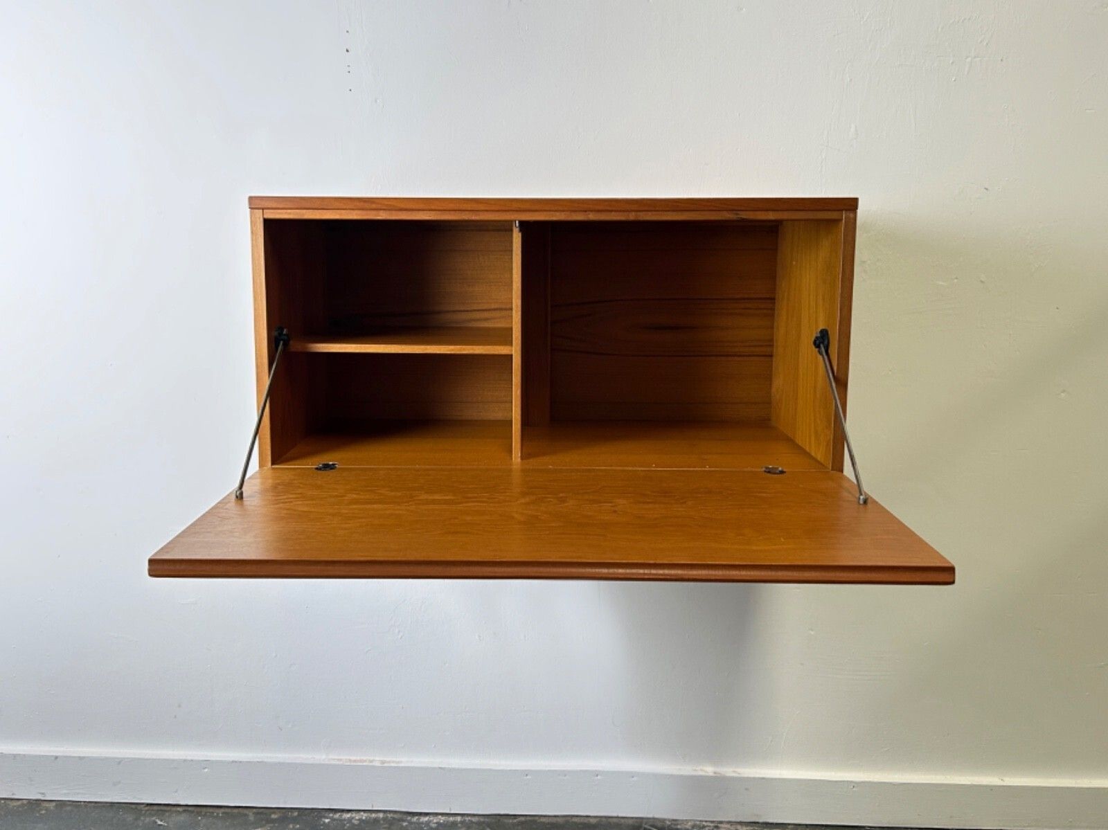 Mid Century Wall Mounted Illuminated Drop Front Desk Cabinet By Beaver & Tapley photo 534.0