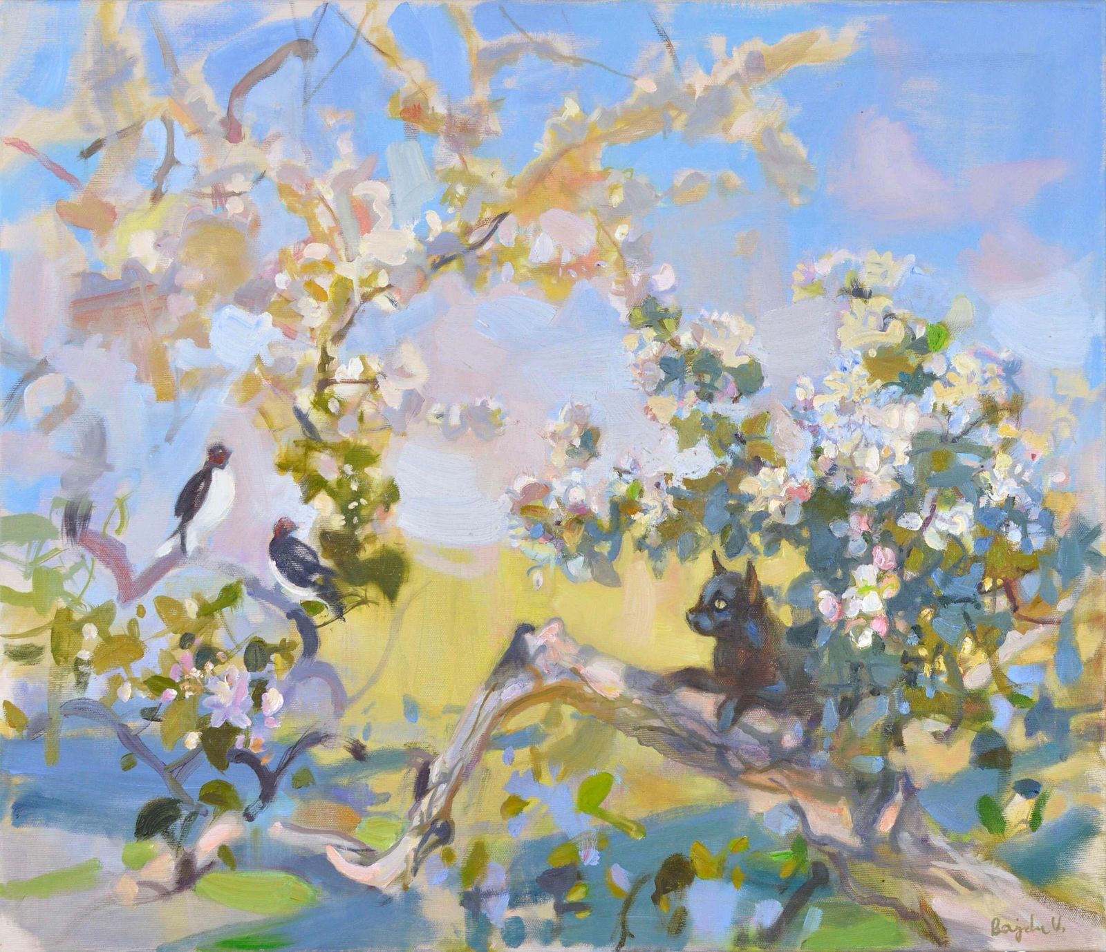 In The Apple Tree Painting By Valery Bayda Oil On Canvas