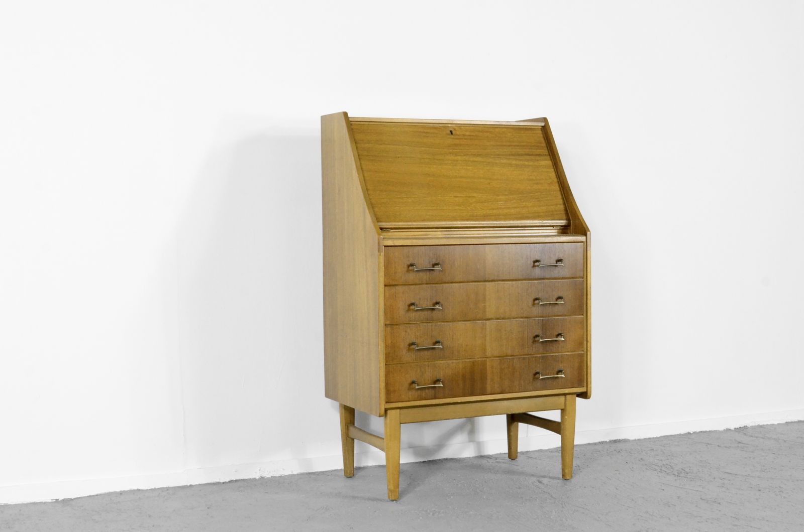 Midcentury Bureau Desk Cabinet In Teak Vintage Modern Danish Style