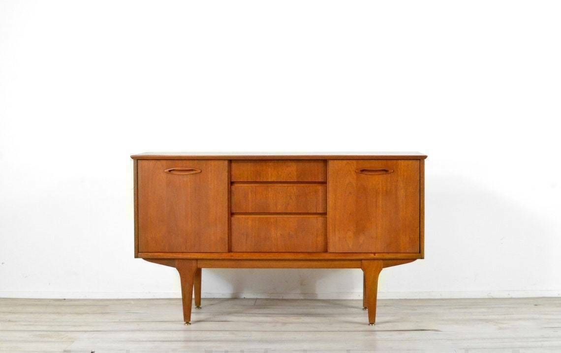 Midcentury Jentique Danish Style Petite Teak Sideboard Vintage Modern Scandinavian Style photo furniture