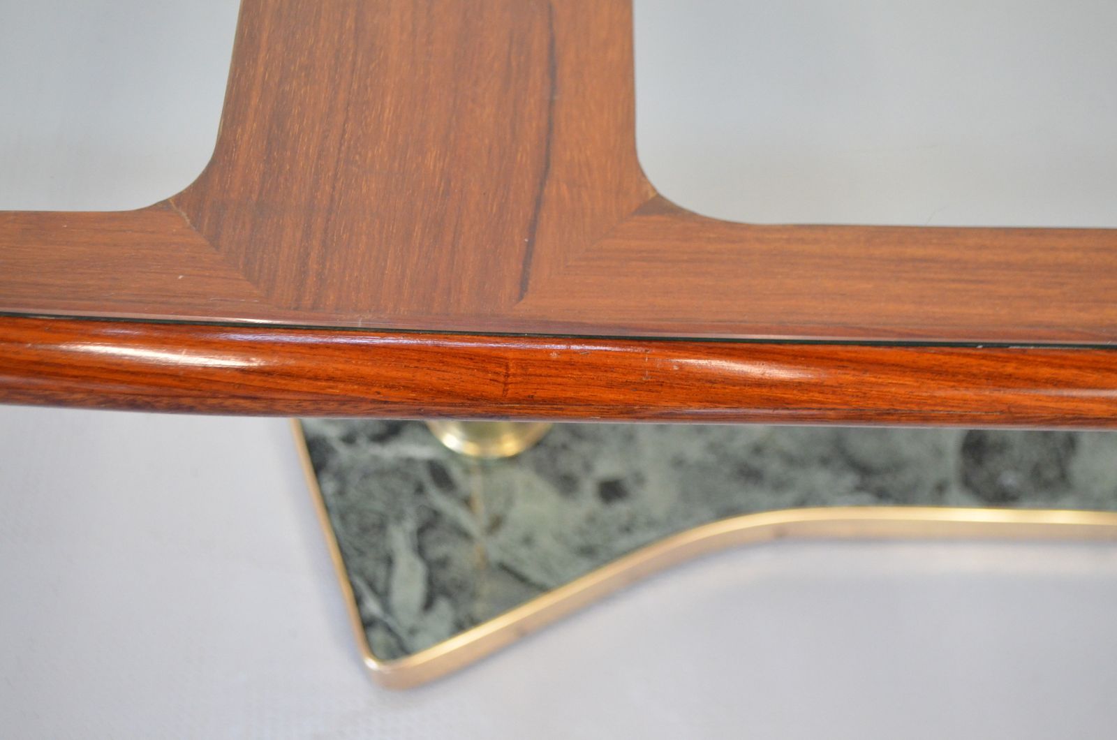 Very Rare Midcentury Modern Italian Dining Table In Mahogany, Brass And Marble. Vintage / Retro / Scandi. photo buy