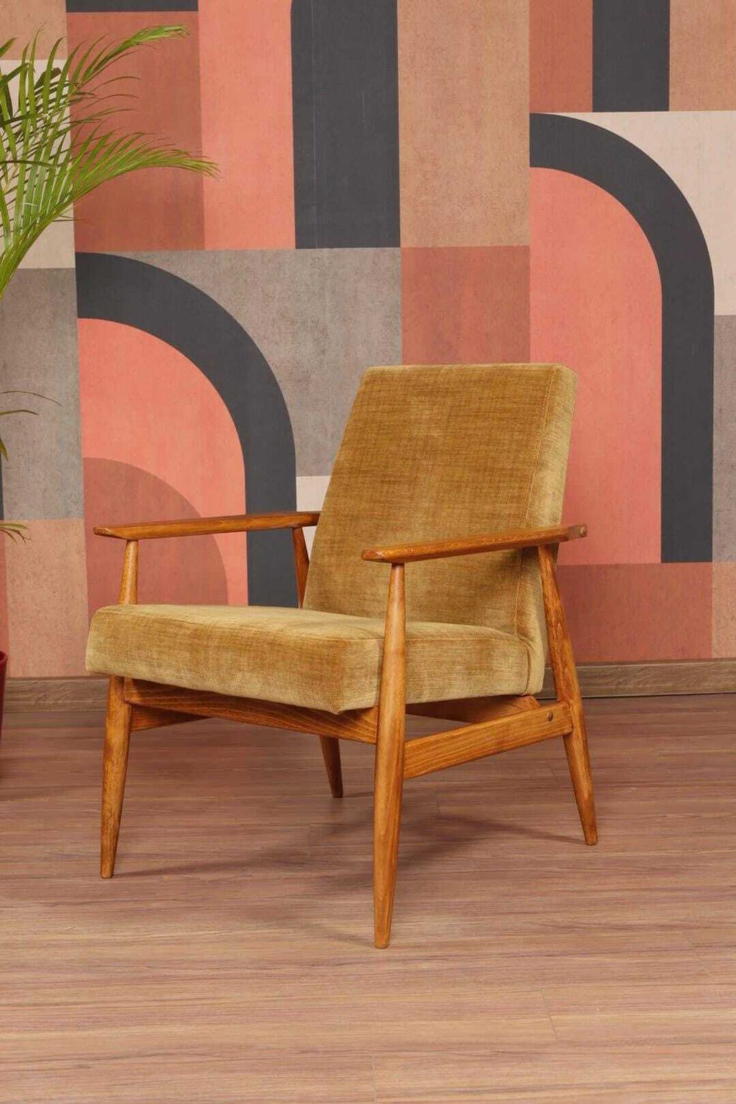 Lounge Chair Amber Upholstery Vintage Design, 1960 photo vintage