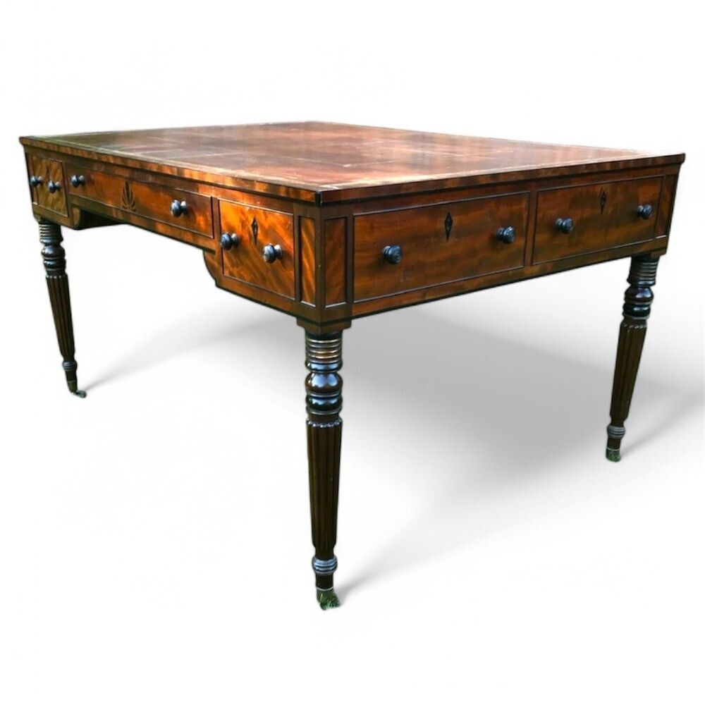 Mahogany And Ebony Inlay Writing Table With Leather Top photo for sale