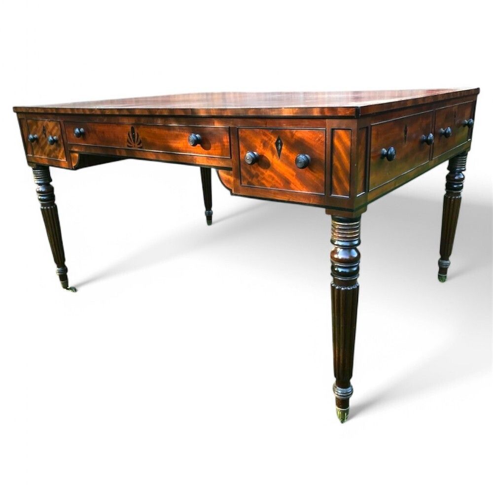 Mahogany And Ebony Inlay Writing Table With Leather Top photo Furniture