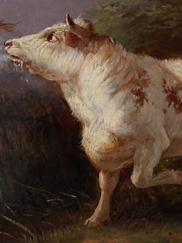 Henry Park (1816–1871): "Two Bulls In A Field," Victorian Oil On Canvas, Dated 1857 photo furniture
