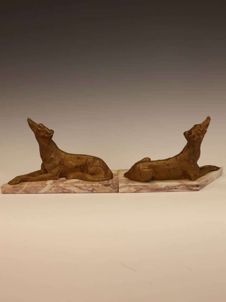 A Fine Pair Of French Art Deco Gold Patinated Saluki Sculptures photo buy