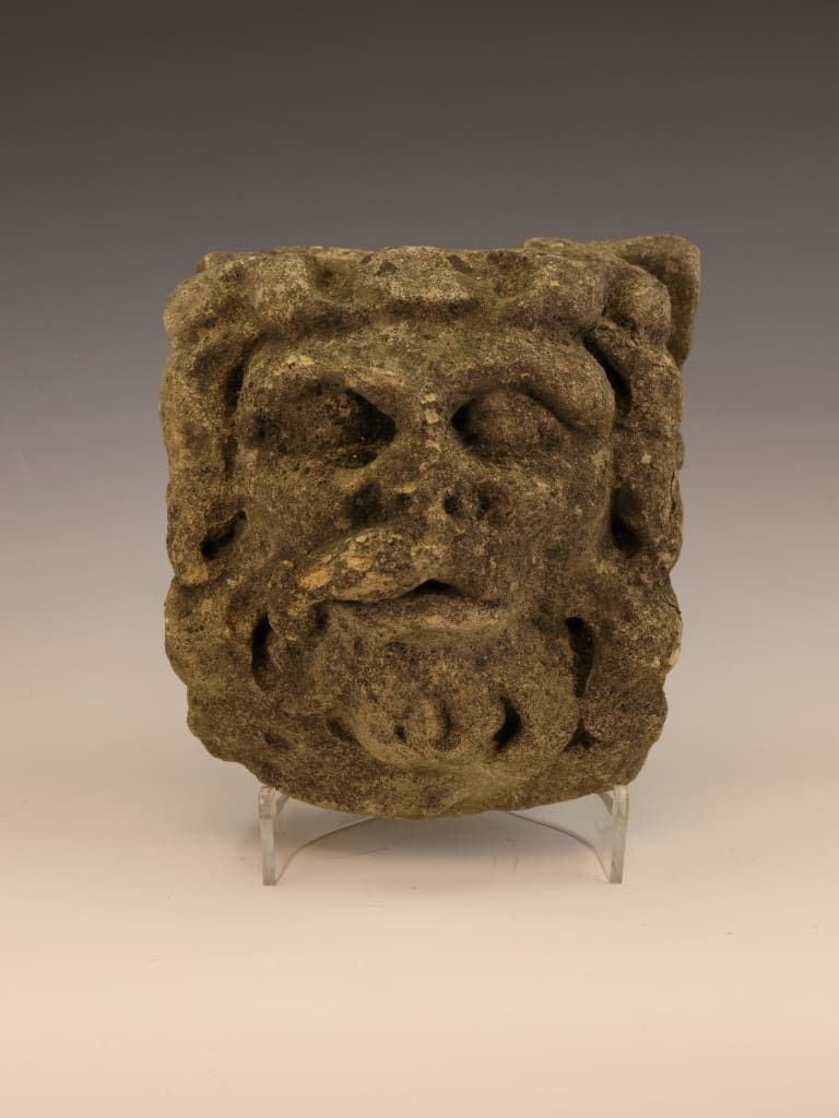 Rare 17th Century English Carved Stone Corbel Head photo 900.0
