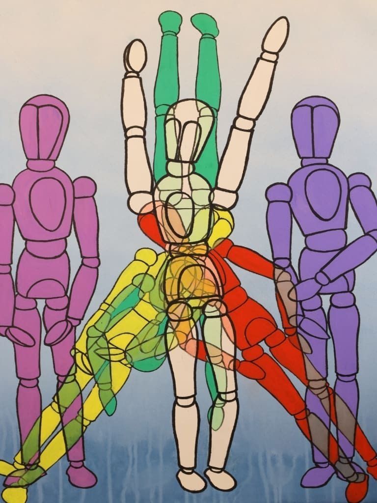 Derek Carruthers (1935–2021) – Untitled (Chromatic Mannequin Figures) – Original Watercolour, Dated February 2004 photo furniture
