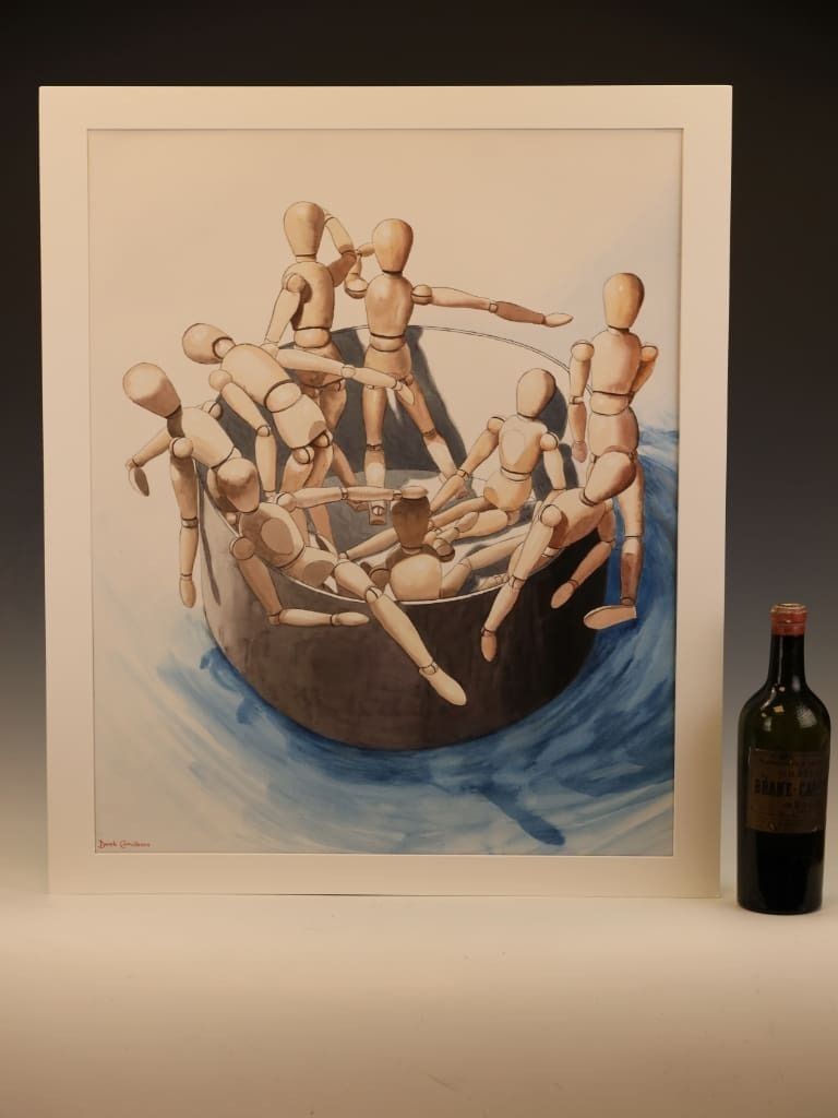 Derek Carruthers (1935–2021) – The Mannequin Gathering – Dated 1996 Original Watercolour photo for sale