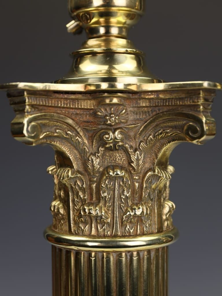 A Magnificent Pair Of 19th Century Brass Corinthian Column Table Lamps photo furniture
