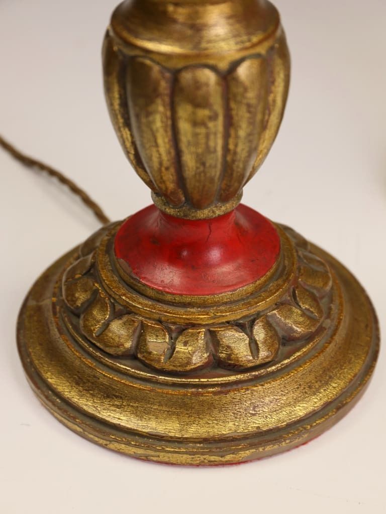 photo for sale An Elegant Pair Of 19th Century French Gilt Wood Candlestick Lamps