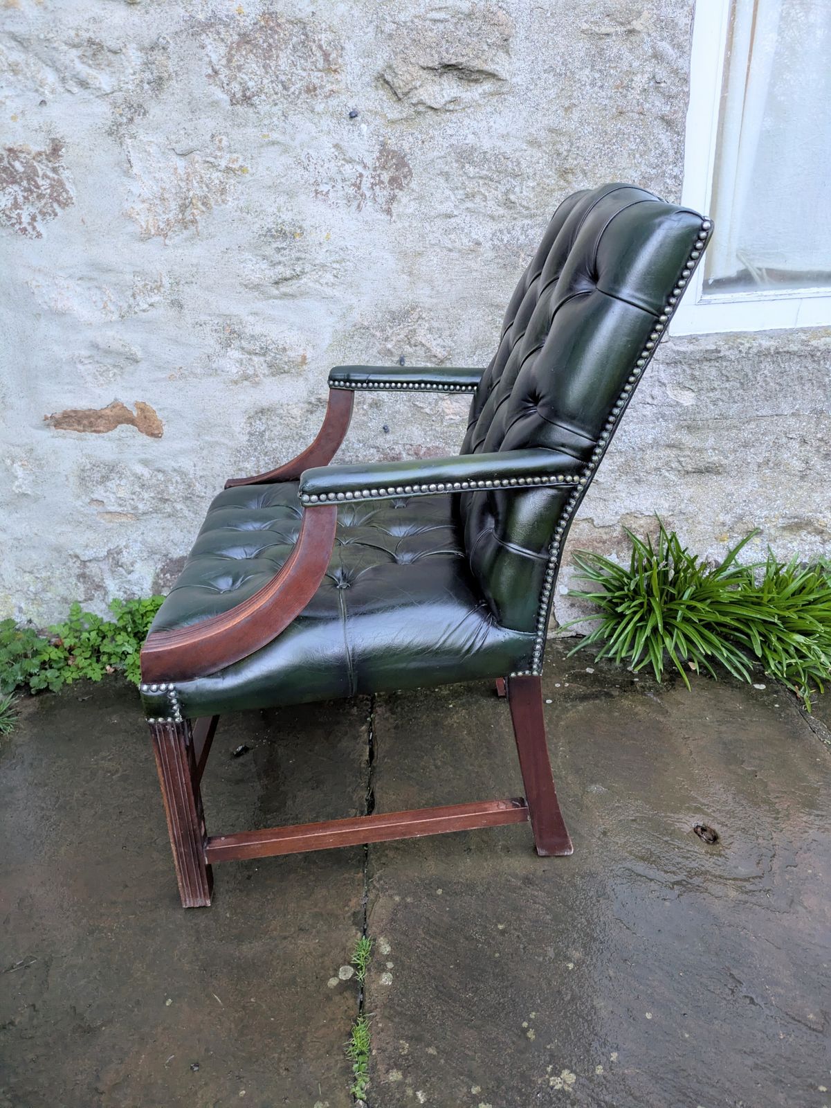 Vintage Green Leather Chesterfield Style Gainsborough Chair photo for sale